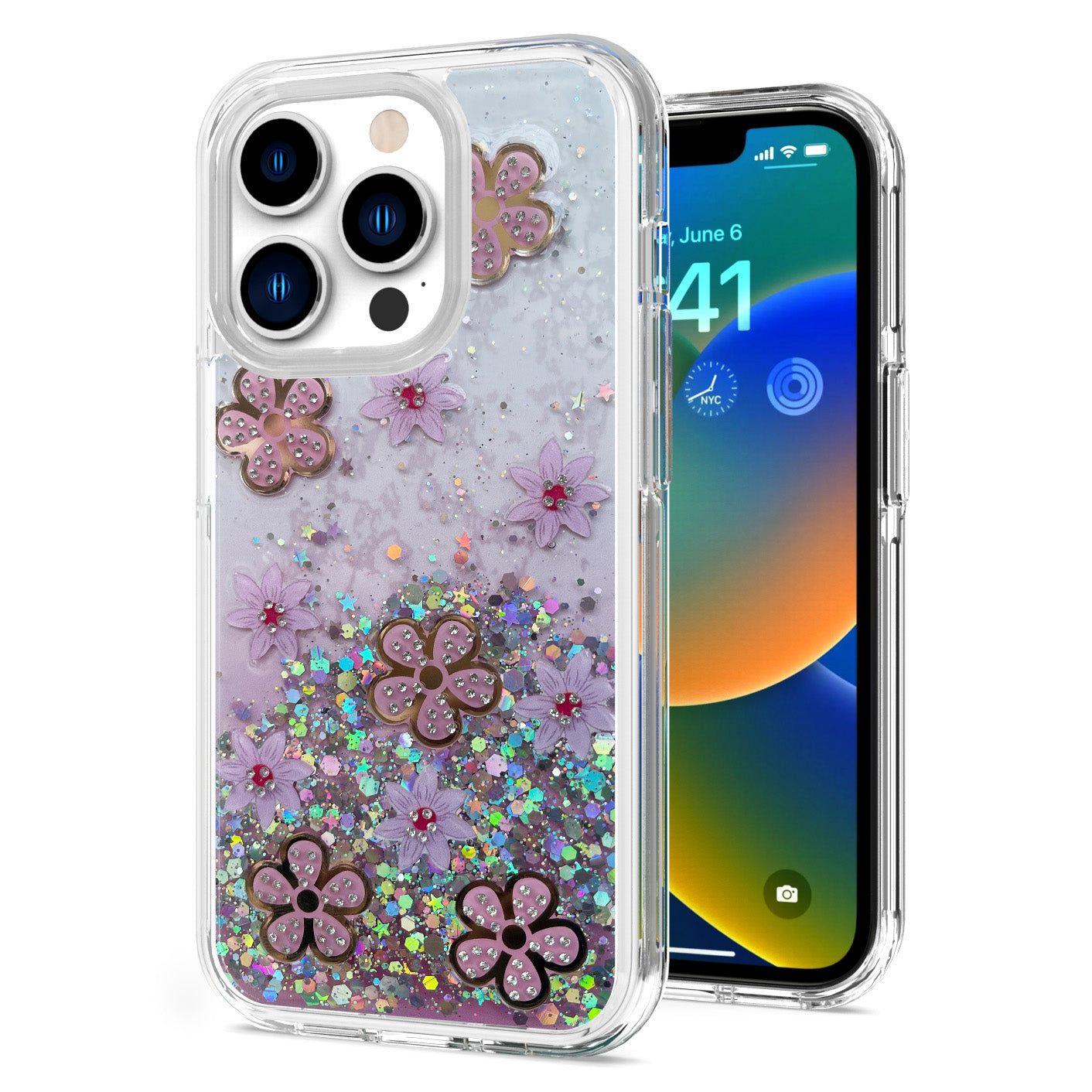 For Apple iPhone SE 3 (2022) SE/8/7 Floral Stylish Design Glitter Shiny Hybrid Rubber TPU Hard PC Shockproof Slim Fit  Phone Case Cover