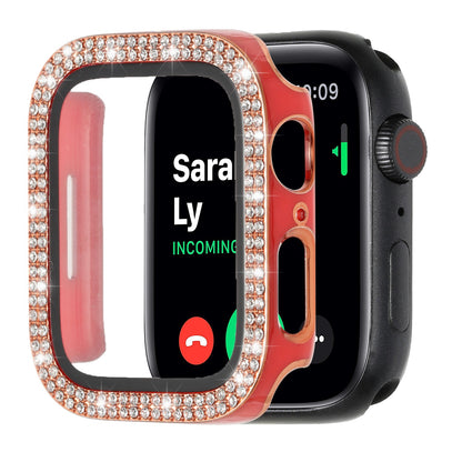 For Apple Watch Series 7/6/SE/5/4/3/2/1 Bling Diamond Rhinestone Full Coverage with Tempered Glass Screen Frame Cover