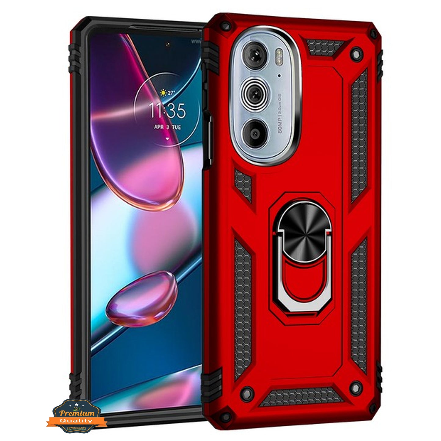 For Motorola Edge 2022 Shockproof Hybrid Dual Layer PC + TPU with Ring Stand Metal Kickstand Heavy Duty Armor Shell  Phone Case Cover