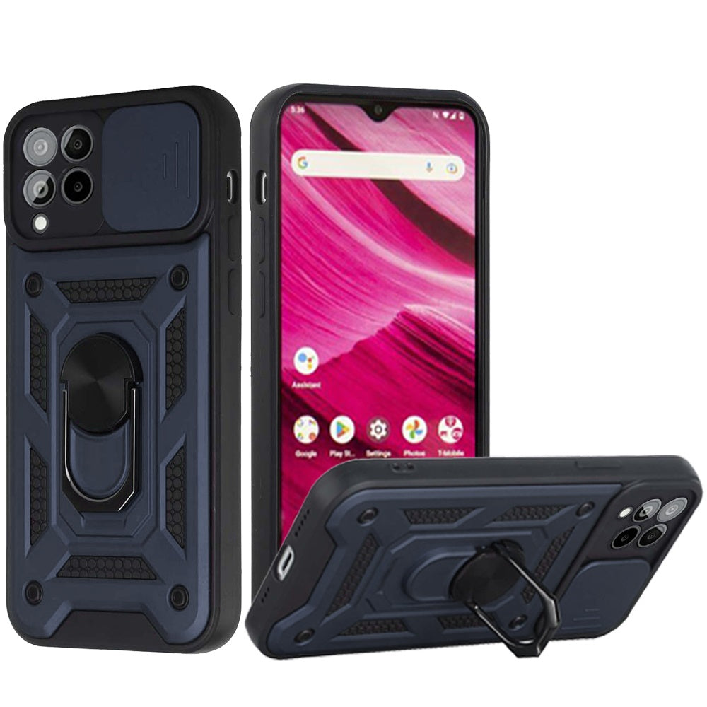 For T-Mobile Revvl 6 Pro 5G /Revvl 6 5G Hybrid Cases with Slide Camera Lens Cover and Ring Kickstand Rugged  Phone Case Cover