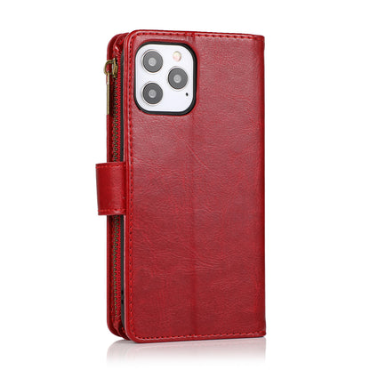 For Nokia C100 Luxury Leather Zipper Wallet Case 9 Credit Card Slots Cash Money Pocket Clutch Pouch with Stand & Strap Red Phone Case Cover