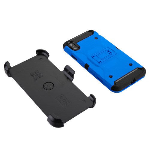 For Apple iPhone XS Max Hybrid Armor with Belt Clip Holster Kickstand with Screen Protector Hard PC Cases Shockproof Blue Phone Case Cover