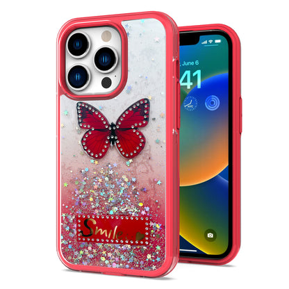 For Apple iPhone 11 (6.1") Butterfly Smile Glitter Bling Sparkle Epoxy Glittering Shining Hybrid Hard PC TPU Silicone Slim  Phone Case Cover