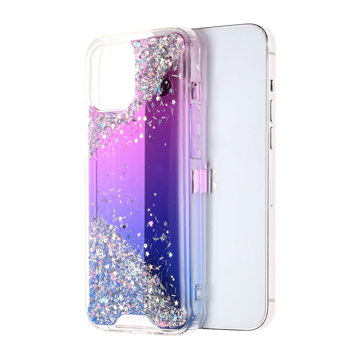 For Apple iPhone 13 (6.1") Pattern Clear Design Transparent Glitter Bling Hybrid Plastic Hard Back TPU Rubber Armor  Phone Case Cover