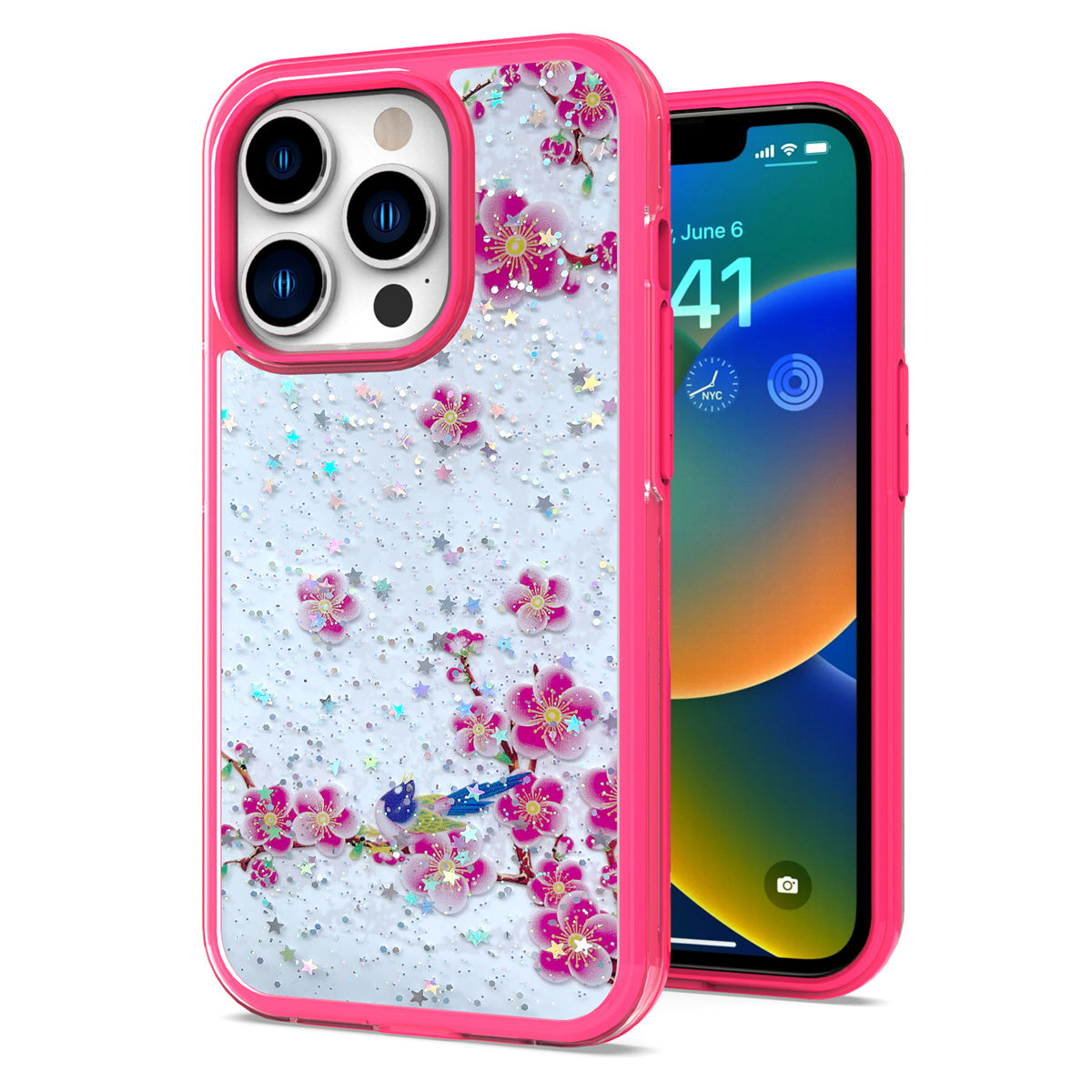 For Apple iPhone 11 (6.1") Sakura Spring Flowers Design Colorful Frame Hybrid Rubber TPU Hard PC Shockproof Rugged Slim  Phone Case Cover