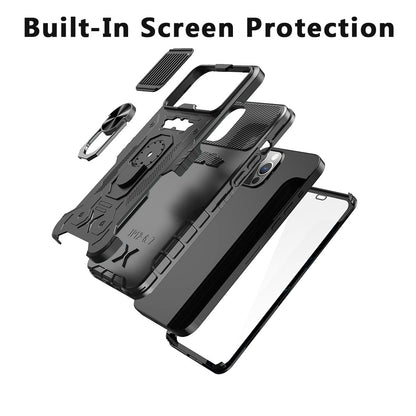 For Apple iPhone 13 Pro Max Ring Stand Cases with Slide Camera, Kickstand & Screen Protector Military Grade Shockproof  Phone Case Cover