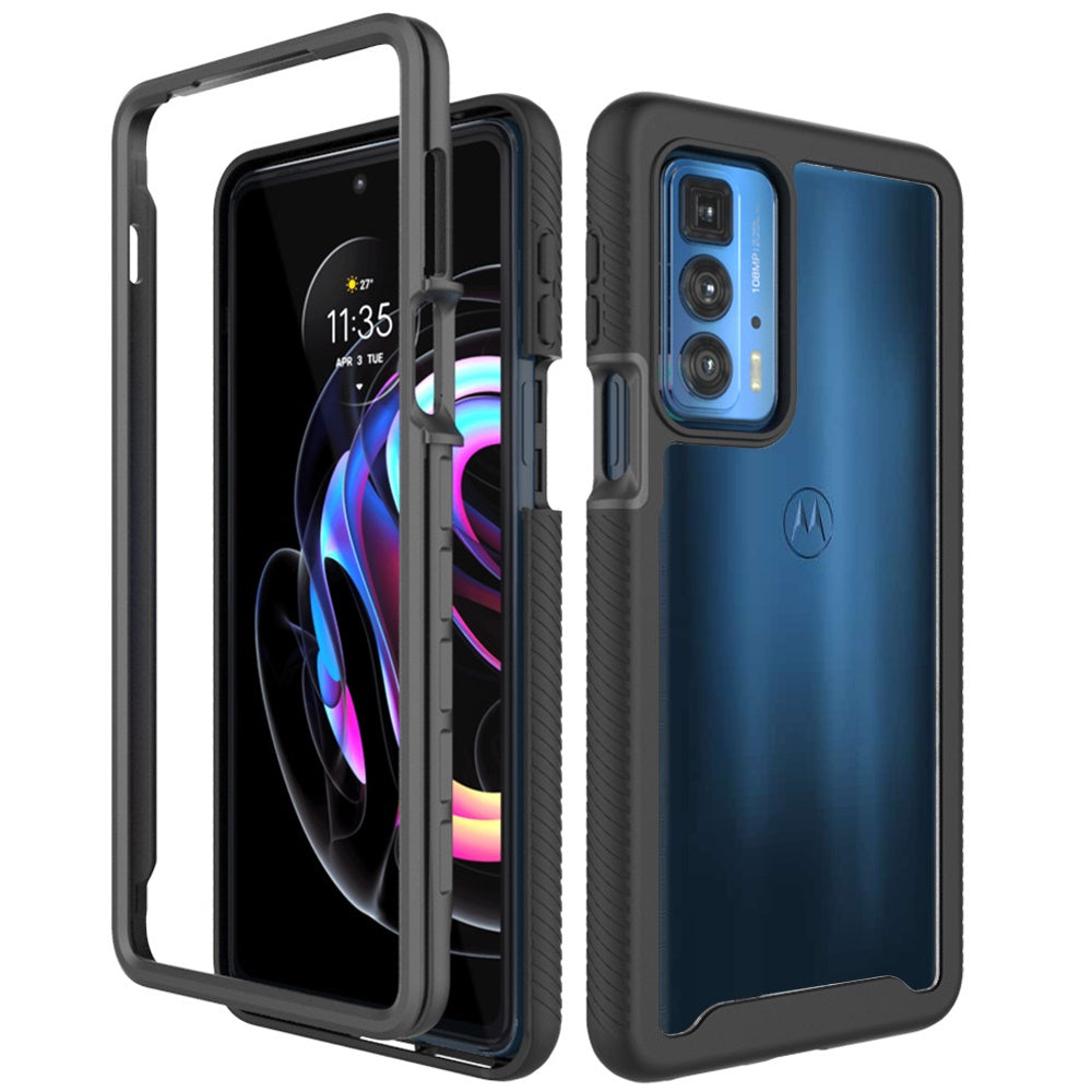 For Motorola Edge 20 Pro Clear Dual Layer Tuff Rugged Bumper Frame Heavy Duty Hybrid Shockproof Rubber TPU Full Body Defender Black Phone Case Cover