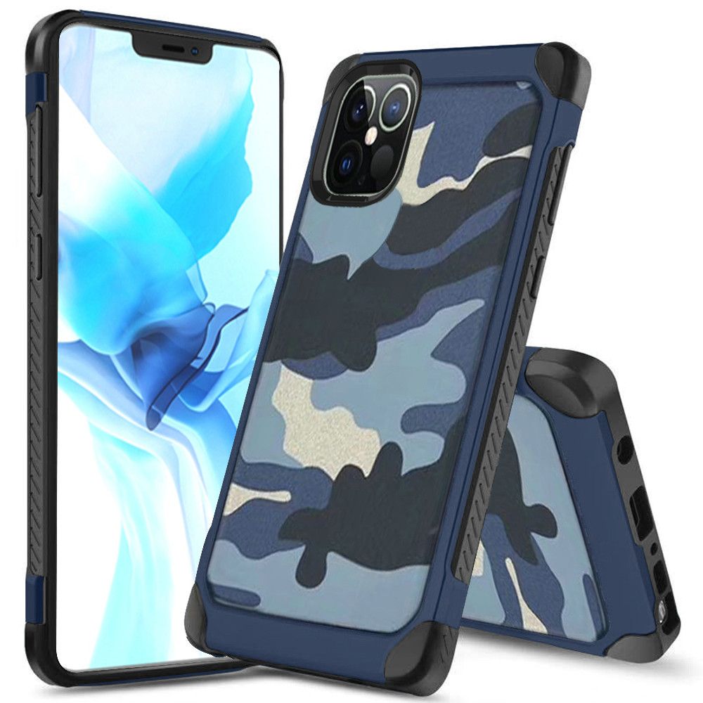 For Apple iPhone 13 Pro Max (6.7") Shockproof Slim Hybrid Silicone Camouflage Camo Design Dual Layer Rubberized TPU Hard Shell Armor  Phone Case Cover