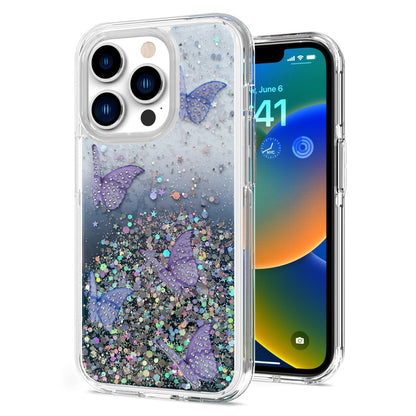 For Apple iPhone 11 (6.1") Butterflies Glitter Bling Shiny Sparkle Glittering Flake Hybrid Hard PC TPU Silicone Slim  Phone Case Cover