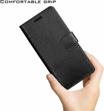 For OnePlus Nord N20 5G Wallet PU Leather Pouch with Credit Card Slots ID Money Pocket, Stand & Strap Flip Protective Black Phone Case Cover