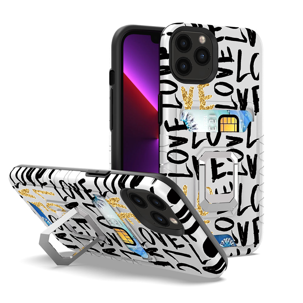 For Apple iPhone 11 (6.1") Stylish Wallet Designed with Credit Card Holder & Magnetic Stand Ring Heavy Duty Hybrid  Phone Case Cover