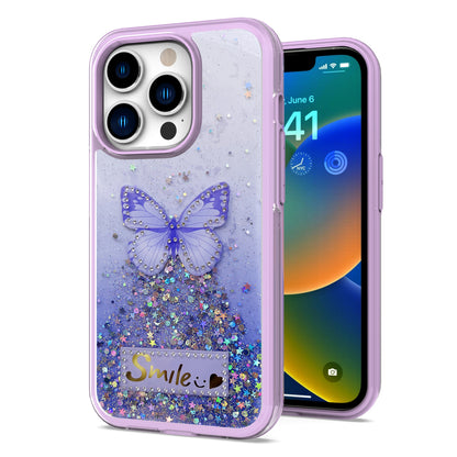 For Apple iPhone SE 3 (2022) SE/8/7 Butterfly Smile Glitter Bling Sparkle Epoxy Glittering Shining Hybrid Hard PC TPU  Phone Case Cover