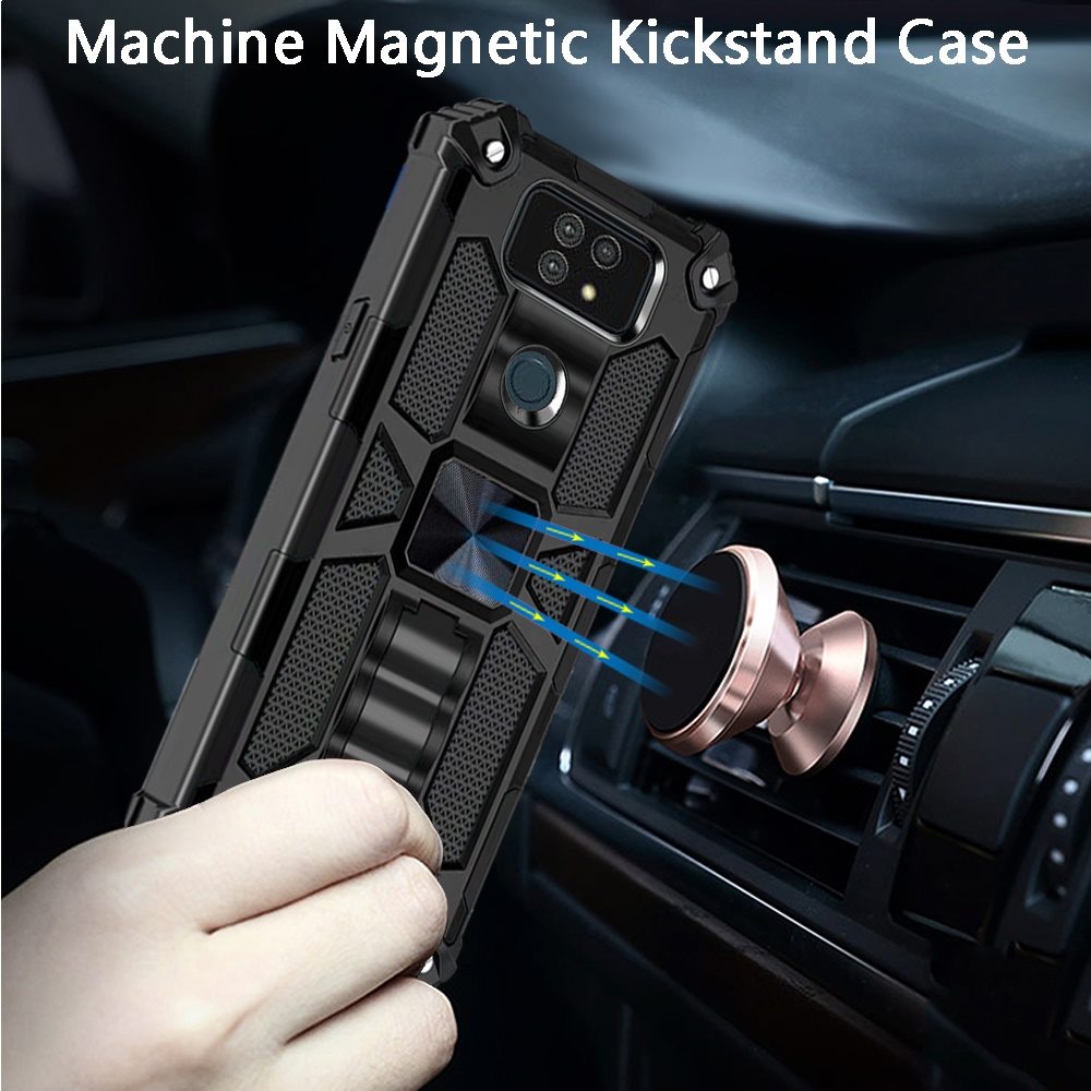 For Cricket Ovation 2 Heavy Duty Stand Hybrid Shockproof [Military Grade] Rugged Protective with Built-in Kickstand Fit Magnetic Car Mount  Phone Case Cover