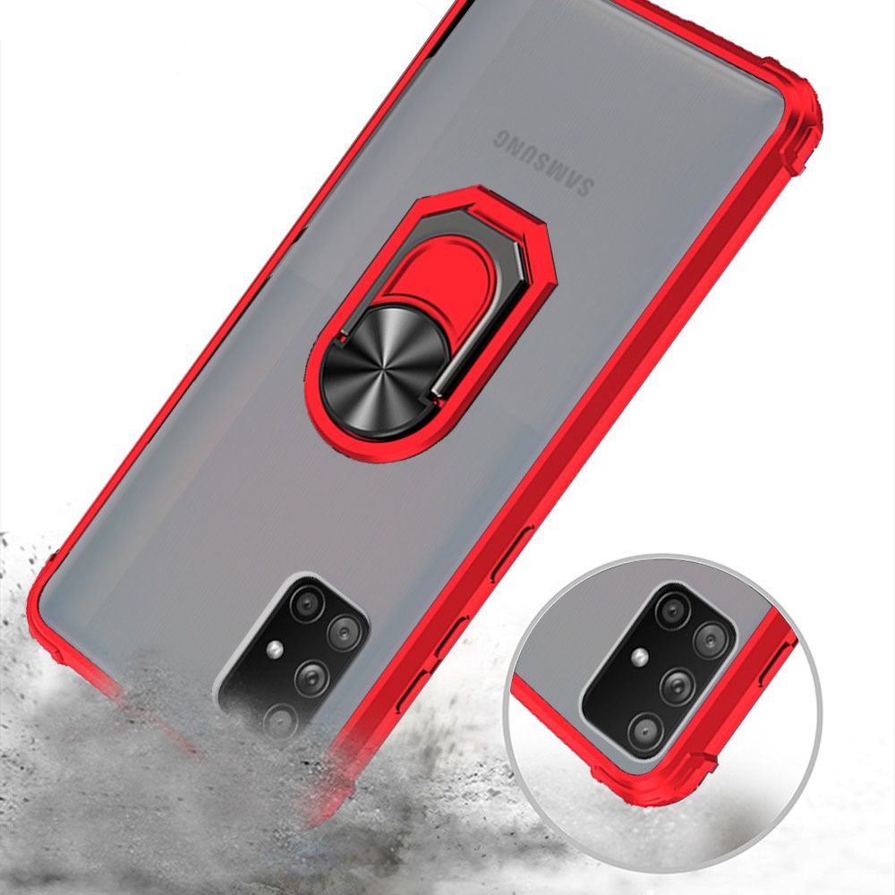 For Samsung Galaxy A71 5G Clear Silicone Shockproof Tuff Hybrid Protection Cover Transparent TPU with Magnetic Ring Kickstand  Phone Case Cover