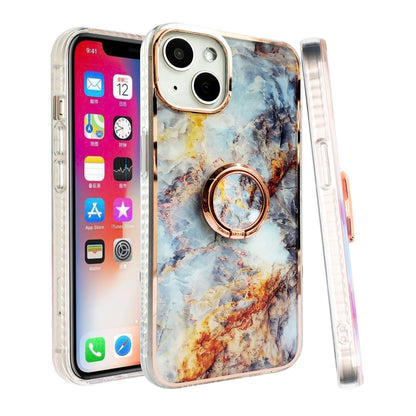 For Apple iPhone 11 (6.1") Pattern Fashion Design Chromed Edge IMD with Ring Kickstand Hybrid TPU Hard Back  Phone Case Cover