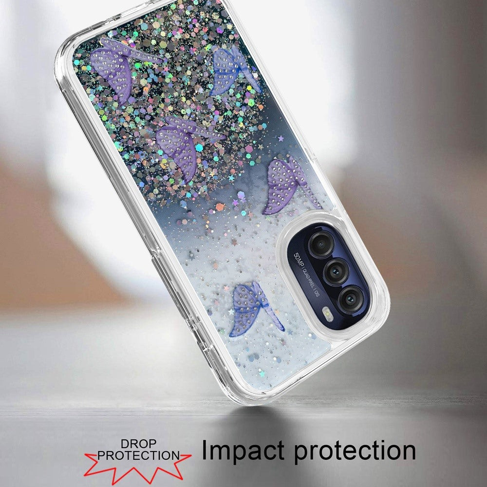 For Motorola Moto G 5G 2022 Butterflies Glitter Bling Shiny Sparkle Glittering Flake Hybrid Hard PC TPU Silicone Slim  Phone Case Cover