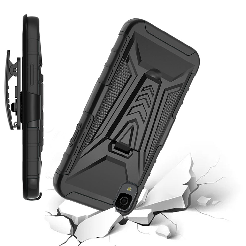 For TCL 30 LE T602DL /TCL 30z Combo Rugged Swivel Belt Clip Holster Heavy Duty Hybrid Armor Rubber with Kickstand Stand  Phone Case Cover