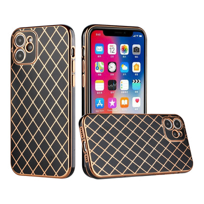 For Apple iPhone 11 (6.1") Electroplated Grid Diamond Gold Lines Fashion Hybrid Rubber TPU Hard PC Slim Fit  Phone Case Cover