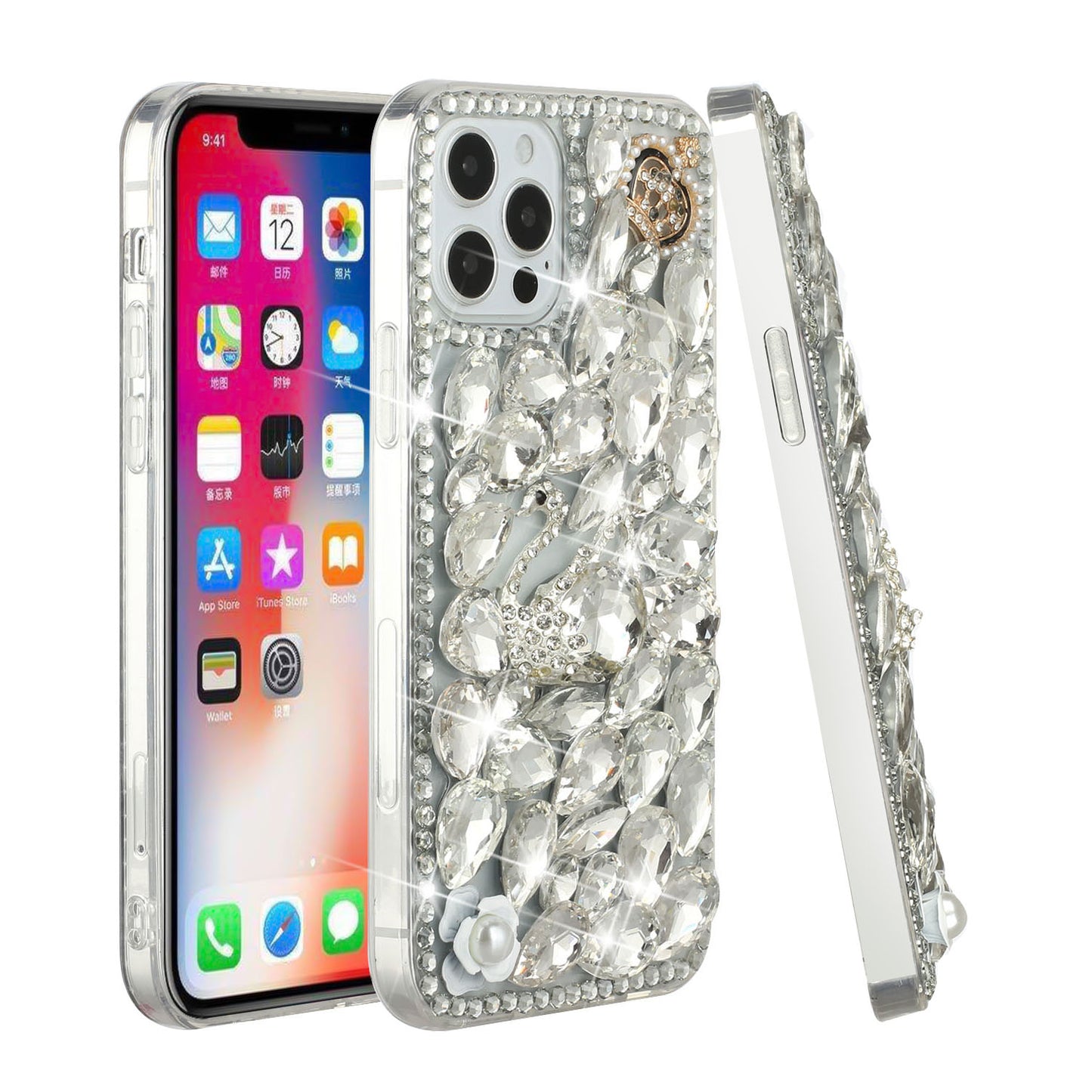 For Apple iPhone SE 3 (2022) SE/8/7 Bling Crystal 3D Full Diamonds Luxury Sparkle Rhinestone Hybrid Protective  Phone Case Cover