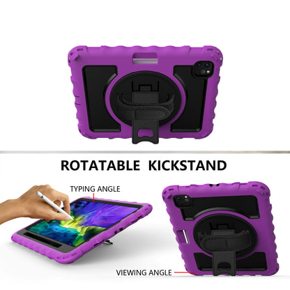 Case for Apple iPad Air 4 / iPad Air 5 / iPad Pro (11 inch) Hybrid 3in1 Armor Rugged with Built-in Kickstand 360° Rotatable Stand & Shoulder Hand Strap Corner Shockproof Purple Tablet Cover