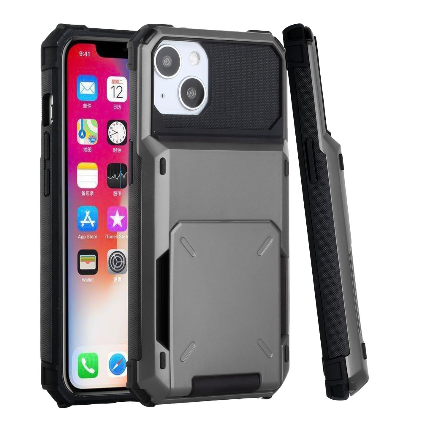 For Apple iPhone 13 (6.1") Multiple Wallet Hidden Credit Card Holder (Upto 5 Cards) Shockproof Hybrid Armor Durable  Phone Case Cover