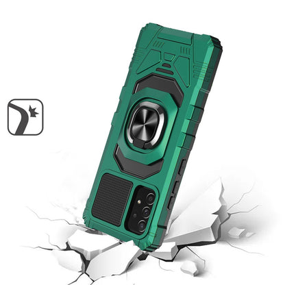 For Samsung Galaxy A23 5G Hybrid Dual Layer with Rotate Magnetic Ring Stand Holder Kickstand, Rugged PC Shockproof Green Phone Case Cover