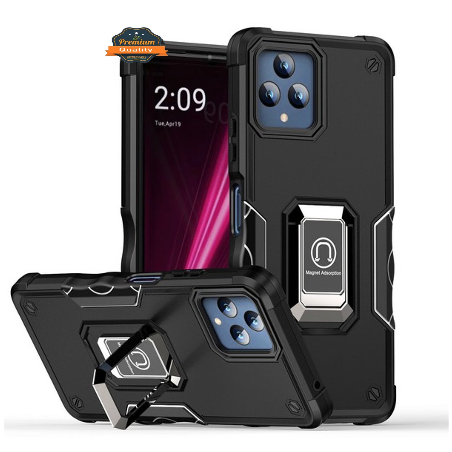 For T-Mobile Revvl 6 Pro 5G /Revvl 6 5G Hybrid 2 in 1 Hard PC TPU Heavy Duty Rugged Bumper Shockproof with Magnetic Ring Kickstand  Phone Case Cover