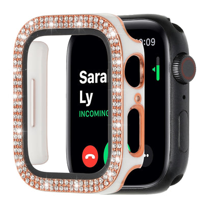 For Apple Watch Series 7/6/SE/5/4/3/2/1 Bling Diamond Rhinestone Full Coverage with Tempered Glass Screen Frame Cover