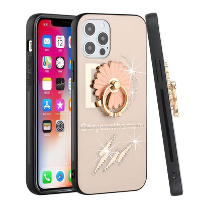 For Apple iPhone 13 Pro Max (6.7") Diamond Bling Sparkly Glitter Ornaments Engraving Hybrid Armor with Ring Stand Holder Fashion  Phone Case Cover