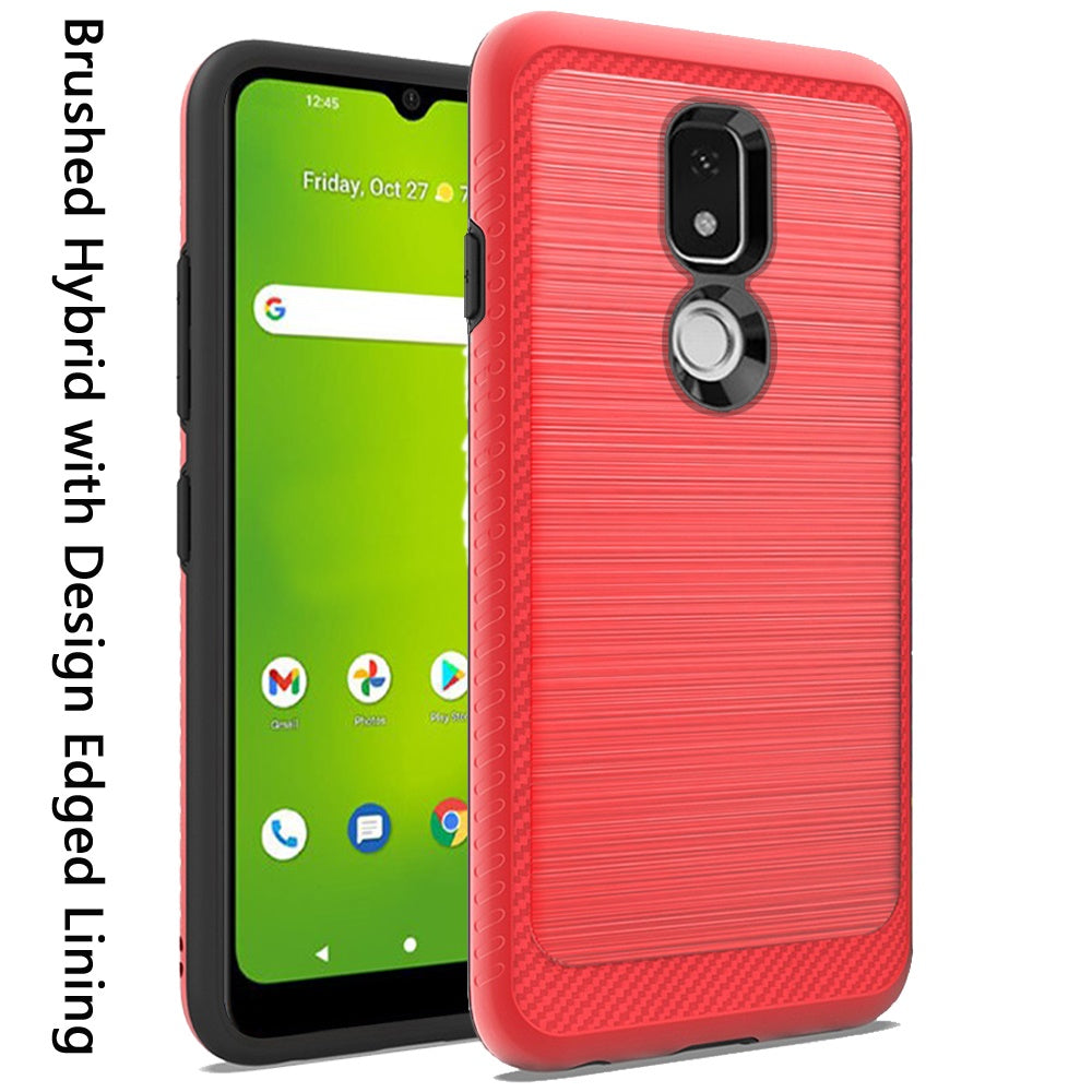 For Cricket Icon 3 (2021) Slim Protective Hybrid TPU 2-Piece Bumper Shockproof with Brushed Metal Texture Carbon Fiber Hard PC Back  Phone Case Cover