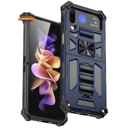 For Samsung Galaxy Z Flip 4 5G Built in Magnetic Kickstand, Military Hybrid Bumper Heavy Duty Dual Layers Rugged Stand  Phone Case Cover