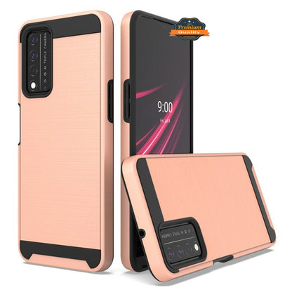 For TCL REVVL V Plus 5G Slim Rugged TPU + Hard PC Brushed Metal Texture Hybrid Dual Layer Defender Armor Shockproof  Phone Case Cover