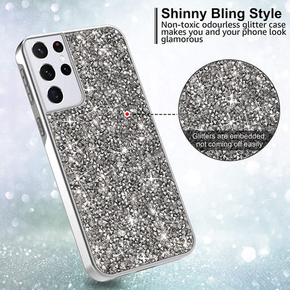 For Apple iPhone 13 (6.1") Bling Rhinestone Diamond Shiny Glitter Hybrid Bumper Dual Layer Rugged Shell Hard PC TPU Rubber  Phone Case Cover