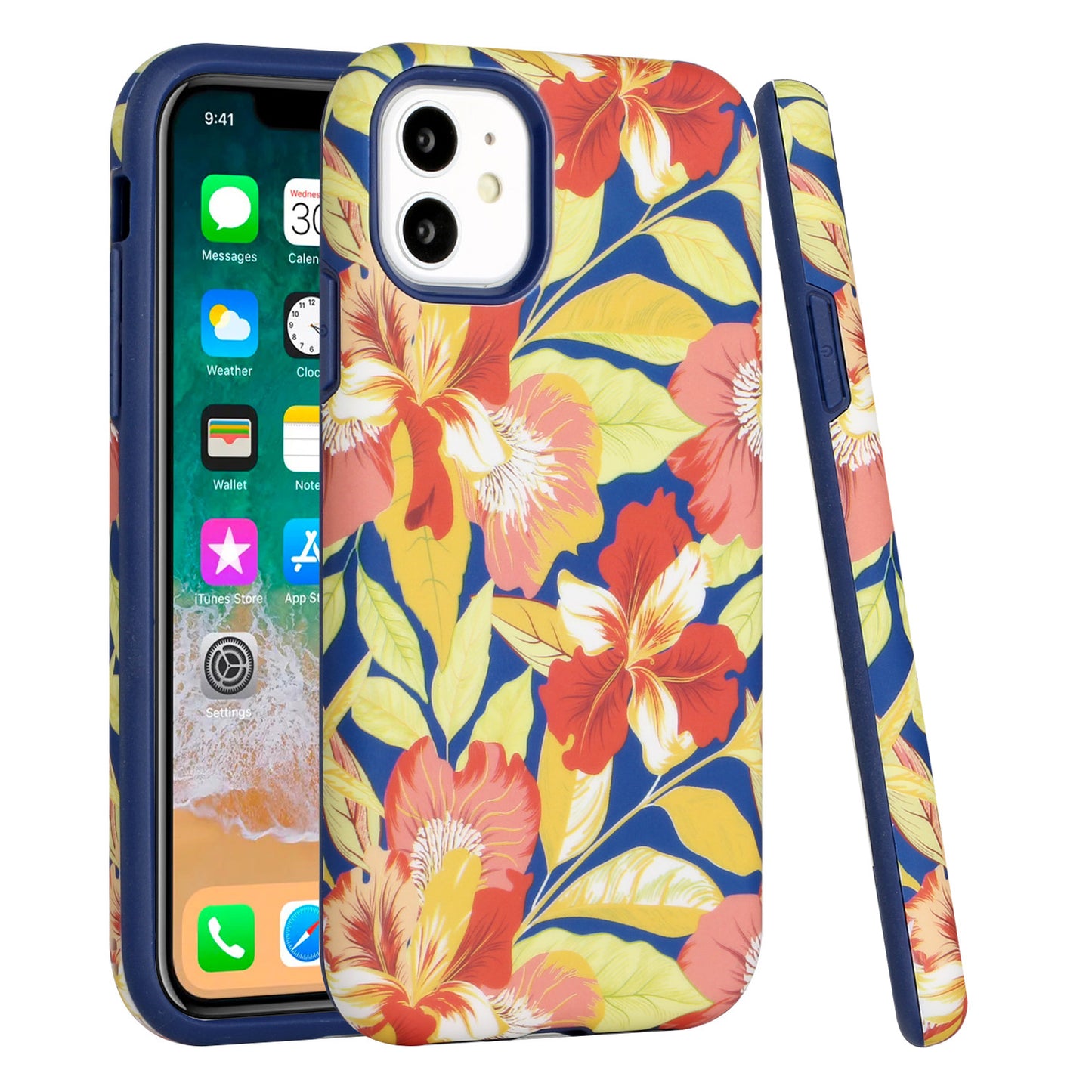 For Apple iPhone 11 (6.1") Bliss Floral Stylish Design Hybrid Rubber TPU Hard PC Shockproof Armor Rugged Slim Fit  Phone Case Cover