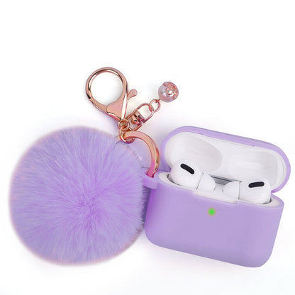 For Apple AirPods Pro 2 (2022) Silicone Skin Cute Fur Ball Ornament Keychain 3 in 1 Fashion Thick TPU Gummy Luxury Soft Protective Earphone