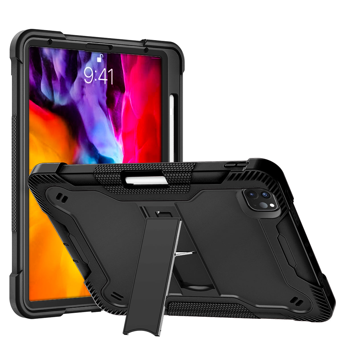 Case for Apple iPad 9th /8th /7th Gen 10.2 inch (2021) Tough Tablet Strong with Kickstand Hybrid Heavy Duty High Impact Shockproof Stand Black Tablet Cover