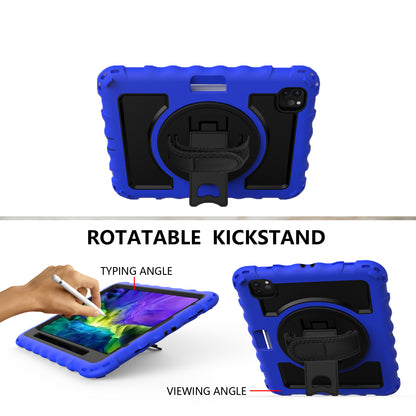 Case for Apple iPad Air 4 / iPad Air 5 / iPad Pro (11 inch) Hybrid 3in1 Armor Rugged with Built-in Kickstand 360° Rotatable Stand & Shoulder Hand Strap Corner Shockproof Blue Tablet Cover