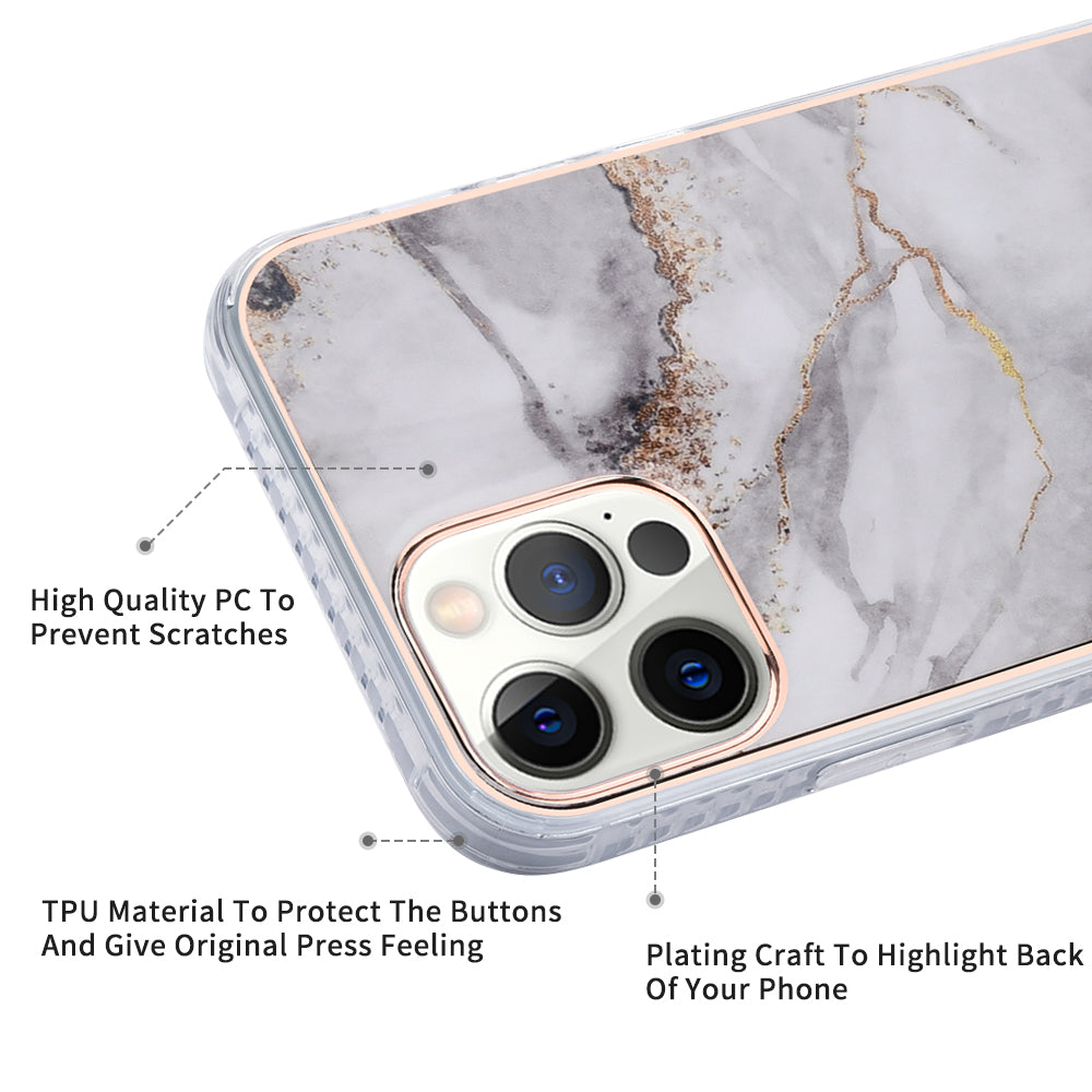 For Apple iPhone 13 /Pro Max Mini Fashion Marble Pattern IMD Design Gem Stone Hybrid Shockproof Bumper Rubber Slim Fit Hard PC  Phone Case Cover