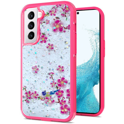 For Samsung Galaxy S22 Ultra Sakura Spring Flowers Design Colorful Frame Hybrid Rubber TPU Hard PC Shockproof Slim  Phone Case Cover