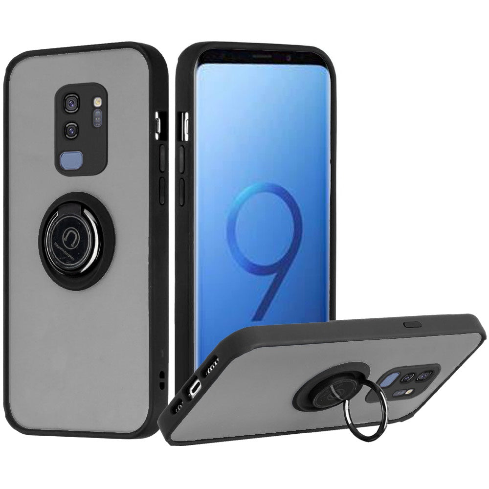 For Samsung Galaxy S9 /S9 Plus Hybrid PC and TPU Shockproof with 360° Rotation Ring Magnetic Metal Stand & Covered Camera  Phone Case Cover