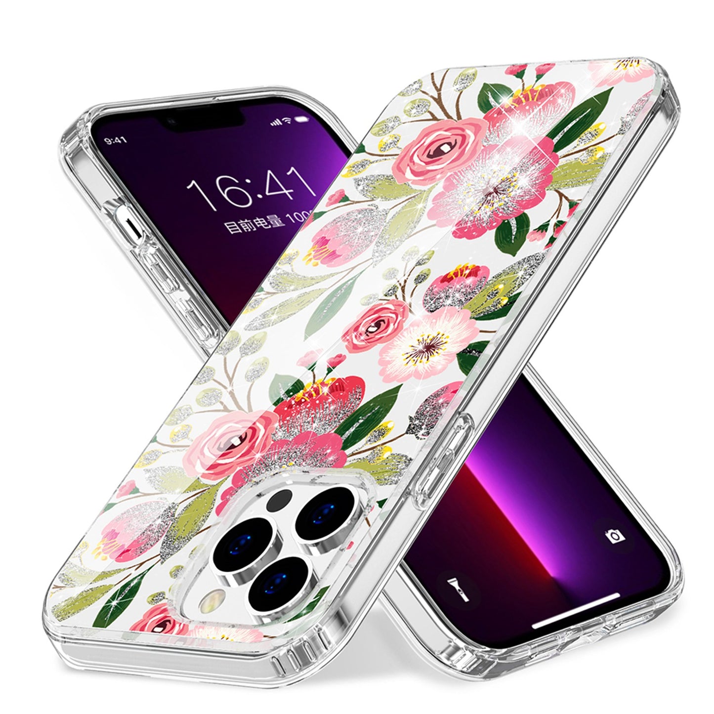 For Samsung Galaxy S22 Ultra Beautiful Laser Clear Bling Glitter Design Pattern Hybrid Gummy Hard PC and TPU Shockproof  Phone Case Cover