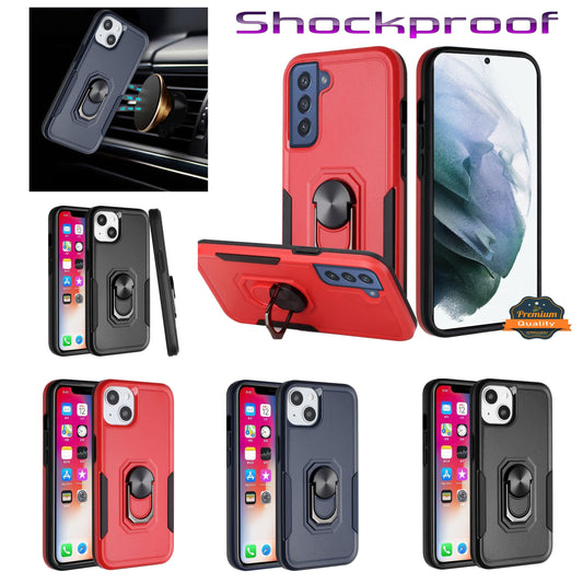 For Apple iPhone 11 (6.1") Hybrid Rugged Hard Drop-Proof 3 Layer Protection Military Grade Armor with Metal Ring Stand  Phone Case Cover