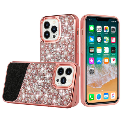 For Apple iPhone 11 (6.1") Bling Pearl Diamonds Design Glitter Hybrid Thick Hard TPU Shiny Protective Rubber Frame  Phone Case Cover