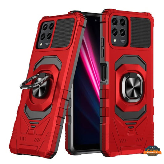 For T-Mobile Revvl 6 5G Armor Hybrid Stand Ring Hard TPU Rugged Full-Body [Military-Grade] Magnetic Car Ring Holder Red Phone Case Cover