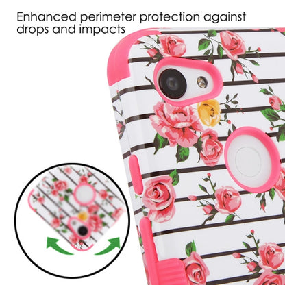 For Google Pixel 3A XL Hybrid Three Layer Hard PC Shockproof Heavy Duty TPU Rubber Anti-Drop Pink Roses Phone Case Cover