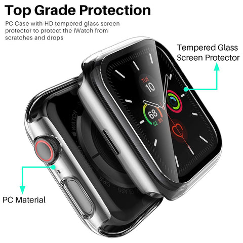 Iclover Apple Watch Series 7 Case [41mm], Full Cover Snap-On Cover with Built-In Clear Glass Screen Protector Anti-Scratch & Shockproof Hard PC Plated Bumper