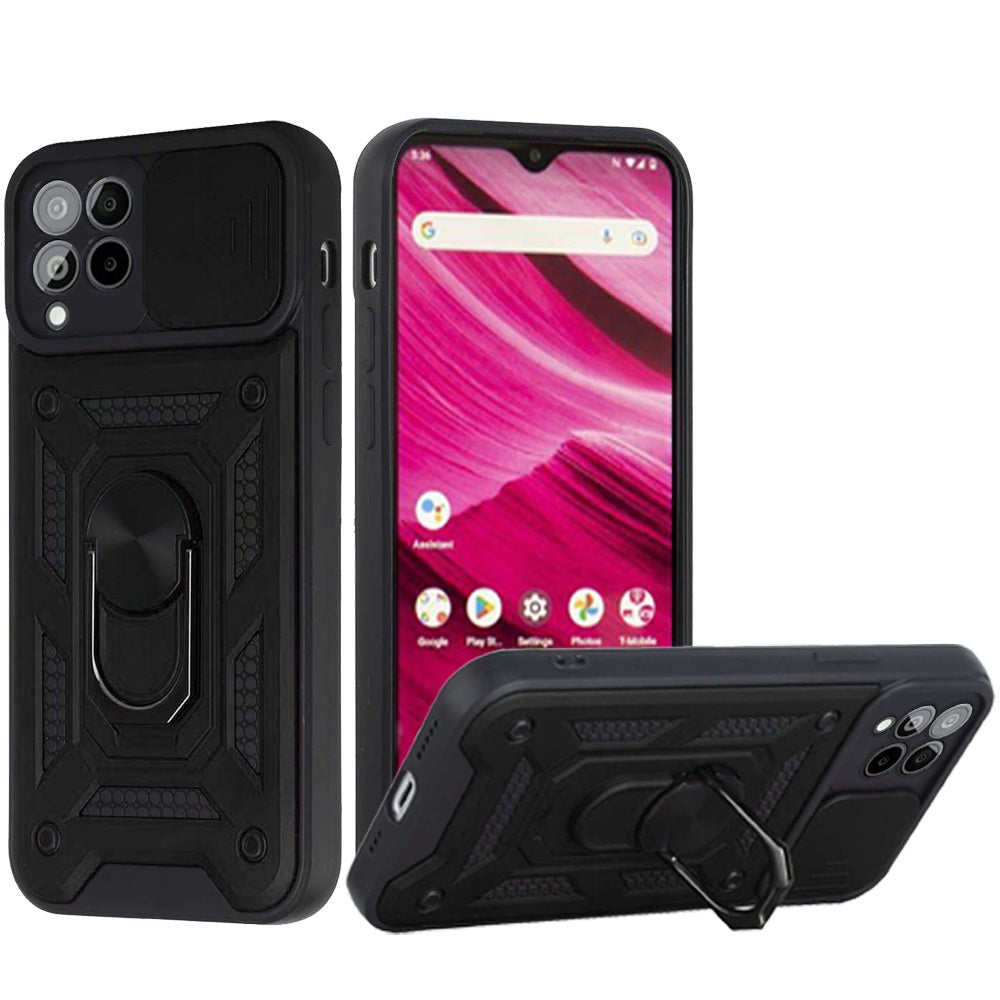 For T-Mobile Revvl 6 Pro 5G /Revvl 6 5G Hybrid Cases with Slide Camera Lens Cover and Ring Kickstand Rugged  Phone Case Cover