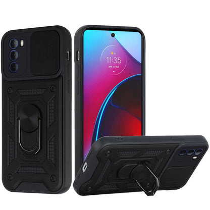 For Apple iPhone 11 (6.1") Hybrid Cases with Slide Camera Lens Cover and Ring Holder Kickstand Rugged Dual Layer Hard  Phone Case Cover