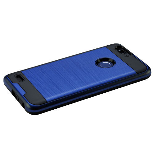 For ZTE Sequoia / Blade Z Max (Z982) Dual Layer Hybrid Armor Rubber TPU Hard PC Shockproof Rugged Texture Blue Phone Case Cover