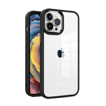 For Apple iPhone 11 (6.1") Slim Fit Hybrid Transparent Thick Acrylic with Metal Buttons Frame Protective  Phone Case Cover